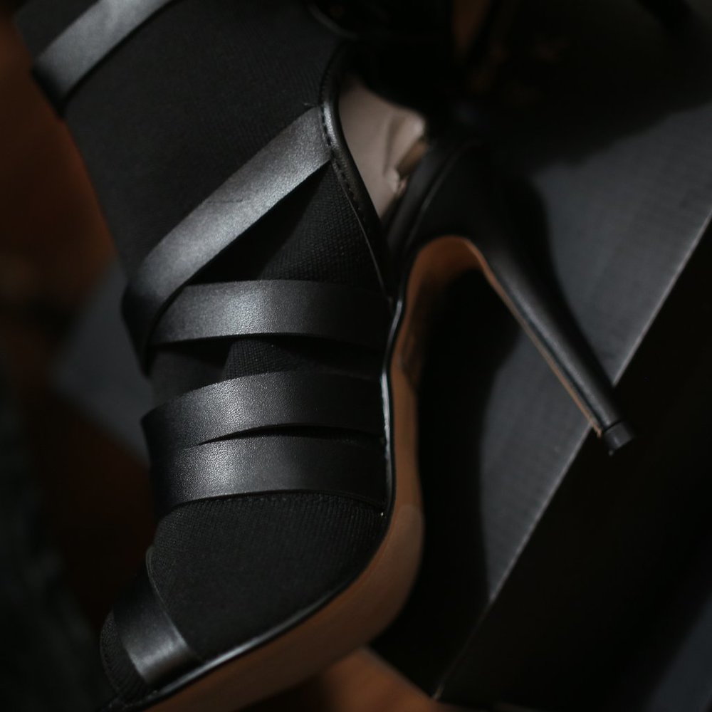 NWT Black Strappy Peep Toe Stylish Heels. - Picture 6 of 6